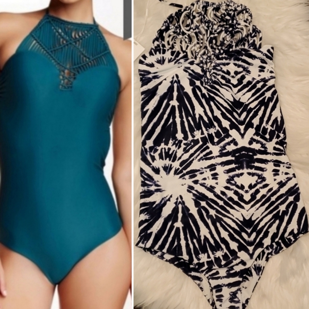 Mikoh Morea Tie Dye Halter Macrame Boho Top One Piece Swimsuit